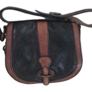 FOSSIL Vintage 2‎ Tone Brown & Black Leather Crossbody messenger Bag EUC Boho